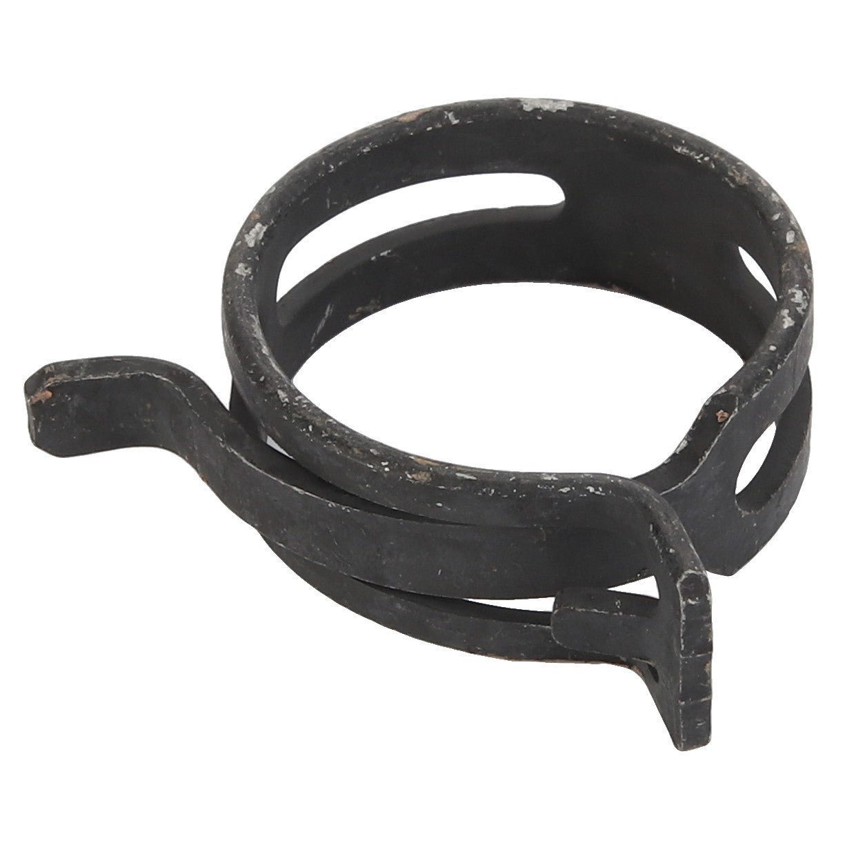 An AGCO clip model F926880010310, featuring a black metal clamp with a coiled spring design and two protruding ends.