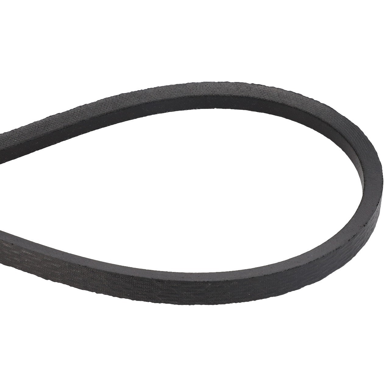 Close-up of an AGCO black rubber belt (model CG1350619800) featuring a textured surface, forming a seamless loop.