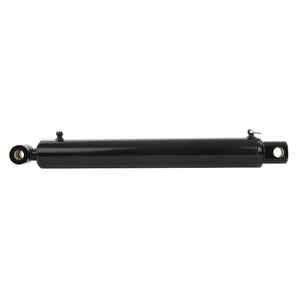 Introducing the AGCO | CYLINDER - AL12711810: A black hydraulic cylinder from AGCO, featuring mounting holes on each end for use in mechanical or industrial applications.