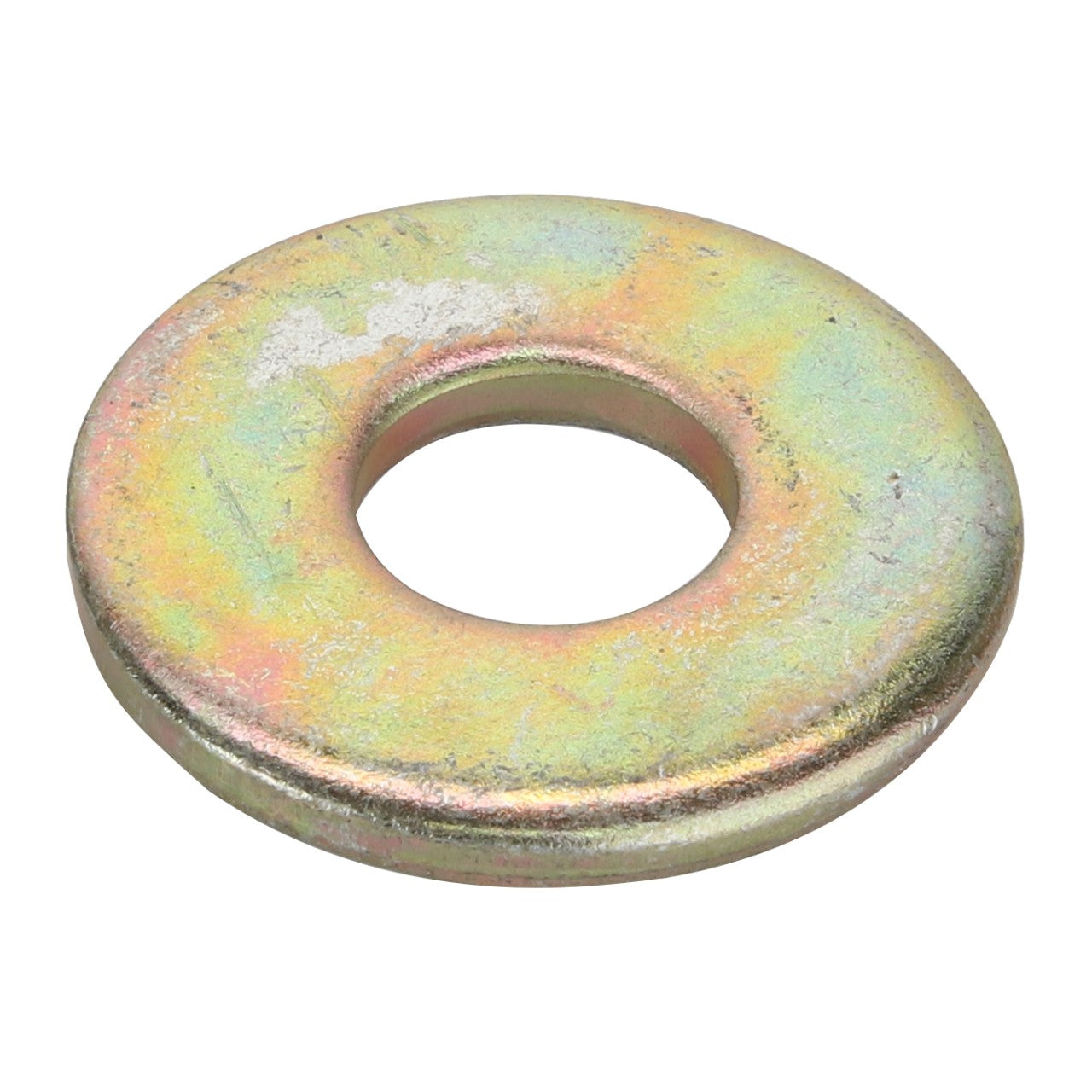 Product Description: The AGCO CIRCLIP - ACY1230010 is a metal flat washer featuring a central hole and exhibiting a slightly tarnished surface. Currently, there is no additional product description information available.