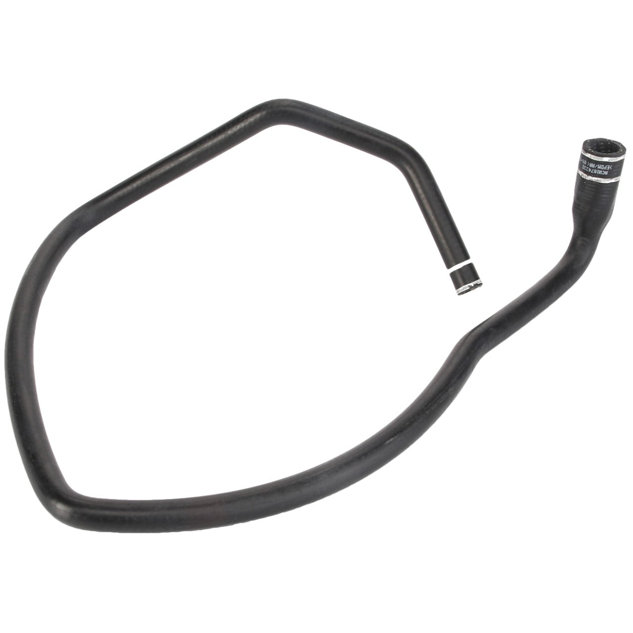 The AGCO | Hose - Acw1874230 is a black rubber hose featuring a curved shape and two different-sized ends. No current product description information available.