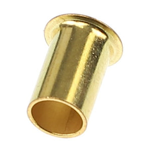 Close-up of the AGCO | INSERT - CH185-9768, a brass cylindrical bushing with a flanged end, showcasing its precise engineering and craftsmanship from the renowned brand AGCO.