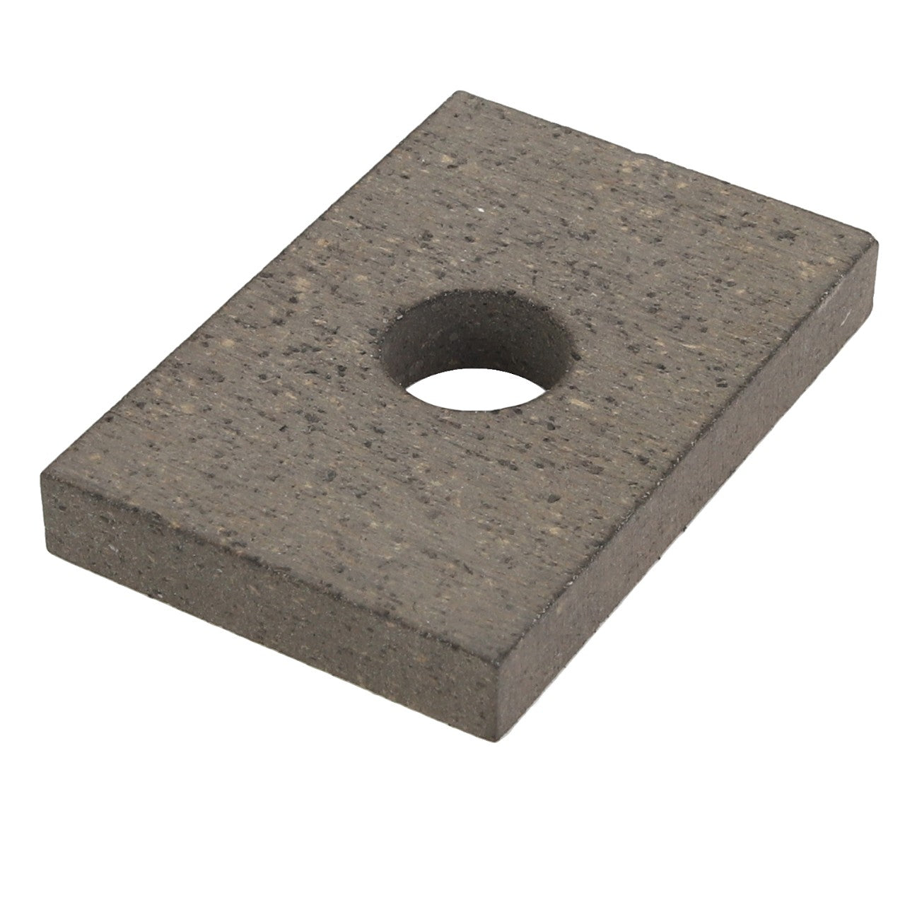 A rectangular black metal plate with a single circular hole in its center, viewed from an angle. This item is the AGCO | BRAKE LINING - D28980605. No additional product description information is available for further details.