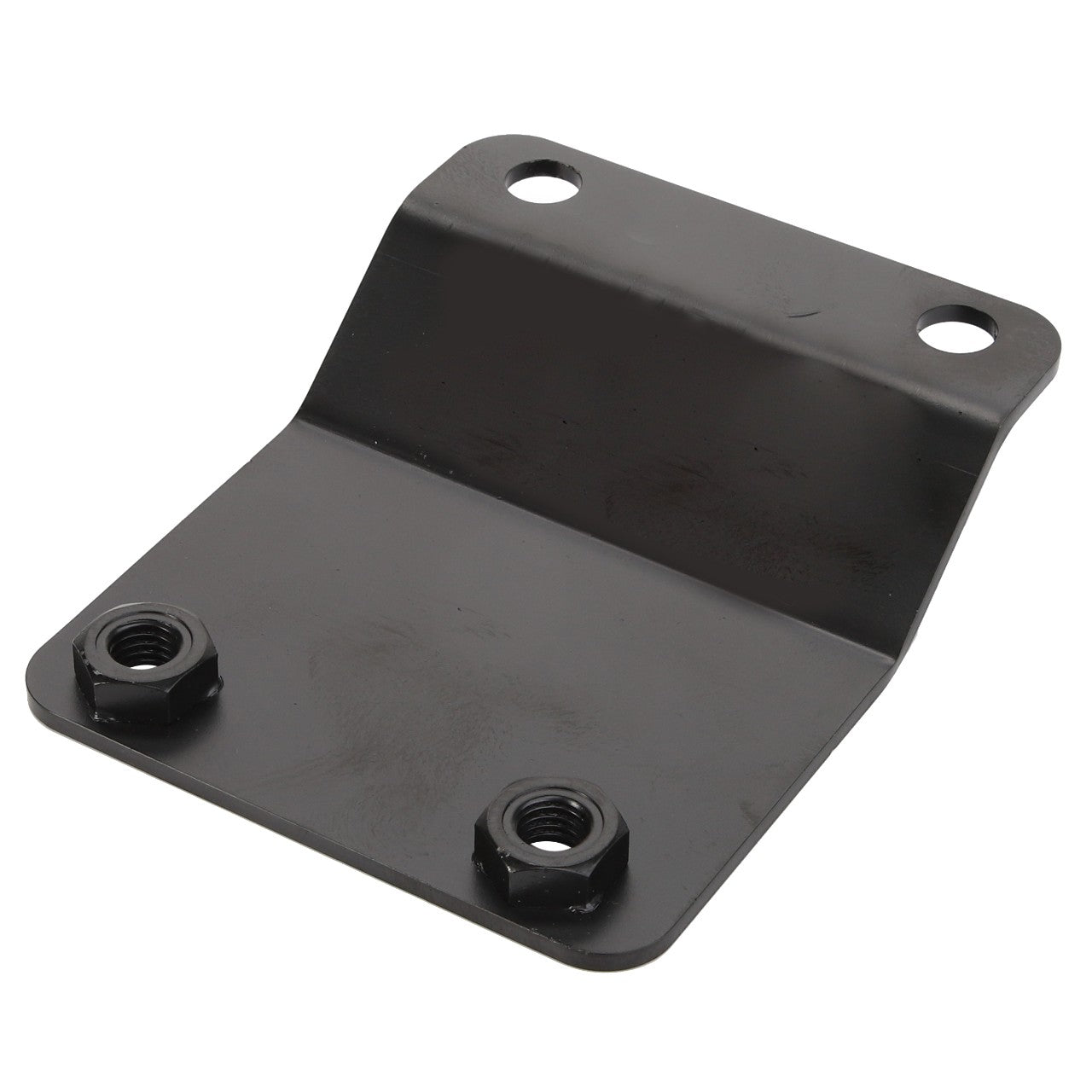 Introducing the AGCO | Bracket - Acw313831B, a black metal L-shaped bracket equipped with two holes at the top and two bolts at the base, specifically designed for compatibility with Massey Ferguson models.