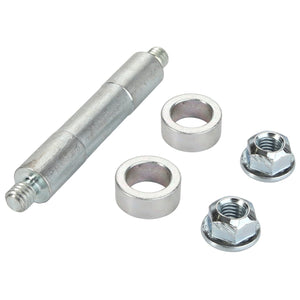 The AGCO SHAFT - AL10550205 is a metal axle with threads on each end, featuring two bushings and two hex nuts. Currently, no additional product description information is available.