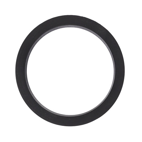 The AGCO Molded Seal, Oil Cooler - F412200510030 is a black rubber gasket with a circular shape and flat profile, designed as a durable seal for your oil cooler, isolated on a white background.