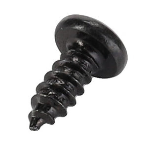 A close-up image of the AGCO Bolt - Va021758, a small, black, round-head screw featuring a sharp, pointed end and coarse threading.