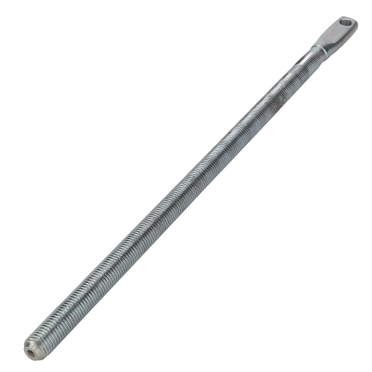 A "AGCO | TIE ROD - D28380011," a metal threaded rod with a looped end, is viewed on a white background. No current product description information is available.