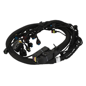 The AGCO | Engine Wire Harness - Acw3055430, brought to you by AGCO, epitomizes efficiency with its intricately coiled wires featuring multiple connectors and plugs carefully arranged around loops of bundled wires. This optimal design ensures easy installation and unparalleled reliability.