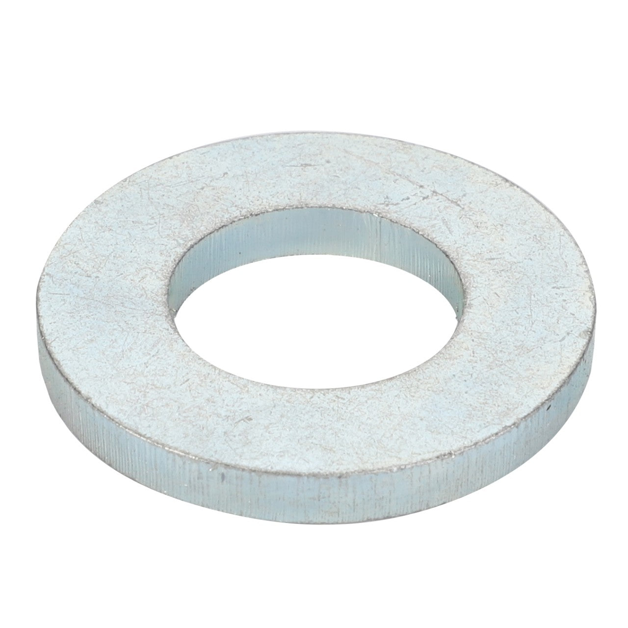 The AGCO | SPACER - D20400522 by AGCO is a durable metallic washer with a circular hole in the center, ideal for various fastening applications.