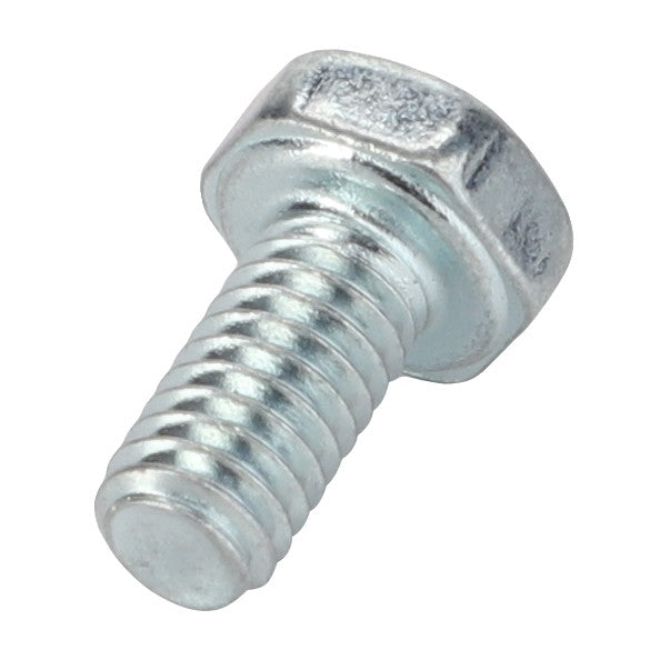 Close-up image of the AGCO Hex Cap Screw - Va020697, a silver metal bolt featuring a hexagonal head and a threaded body, positioned at a slight angle. No current product description available for additional details.