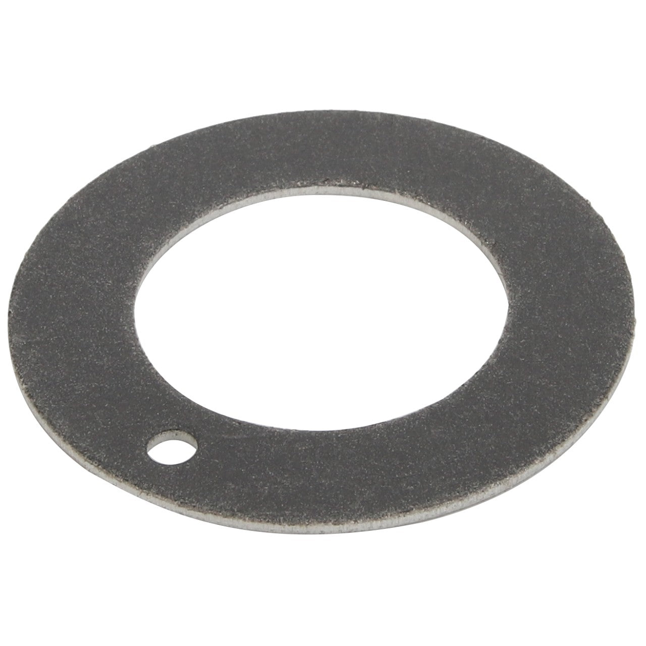 Introducing the AGCO Washer - Acw9109530: a flat, circular grey metal washer featuring a large central hole and an additional smaller hole near the edge.