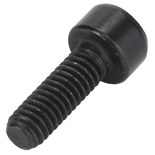 No current product description information is available for the AGCO | Socket Head Setscrew - Acw1057960. This black metal screw features a cylindrical, flat-topped head and helical thread along the shaft, oriented at an angle.