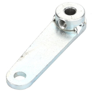 The AGCO Lever - Acw0583460 is a metallic bracket featuring two holes, one threaded and one unthreaded, presumably designed for mounting purposes. Additional product description information is currently unavailable.