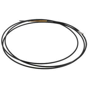 The AGCO | ACCELERATOR CABLE - D46439300 is a coiled black cable featuring metal connectors at both ends. While specific product details remain undisclosed, this adds an intriguing layer of mystery to its specifications.