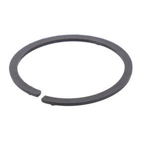 The AGCO Spacer Ring - F119200710180 from the reputable brand AGCO is crafted from dark grey metal and features an open-ended snap ring design, ideal for securing the position of components on a shaft or in a bore.