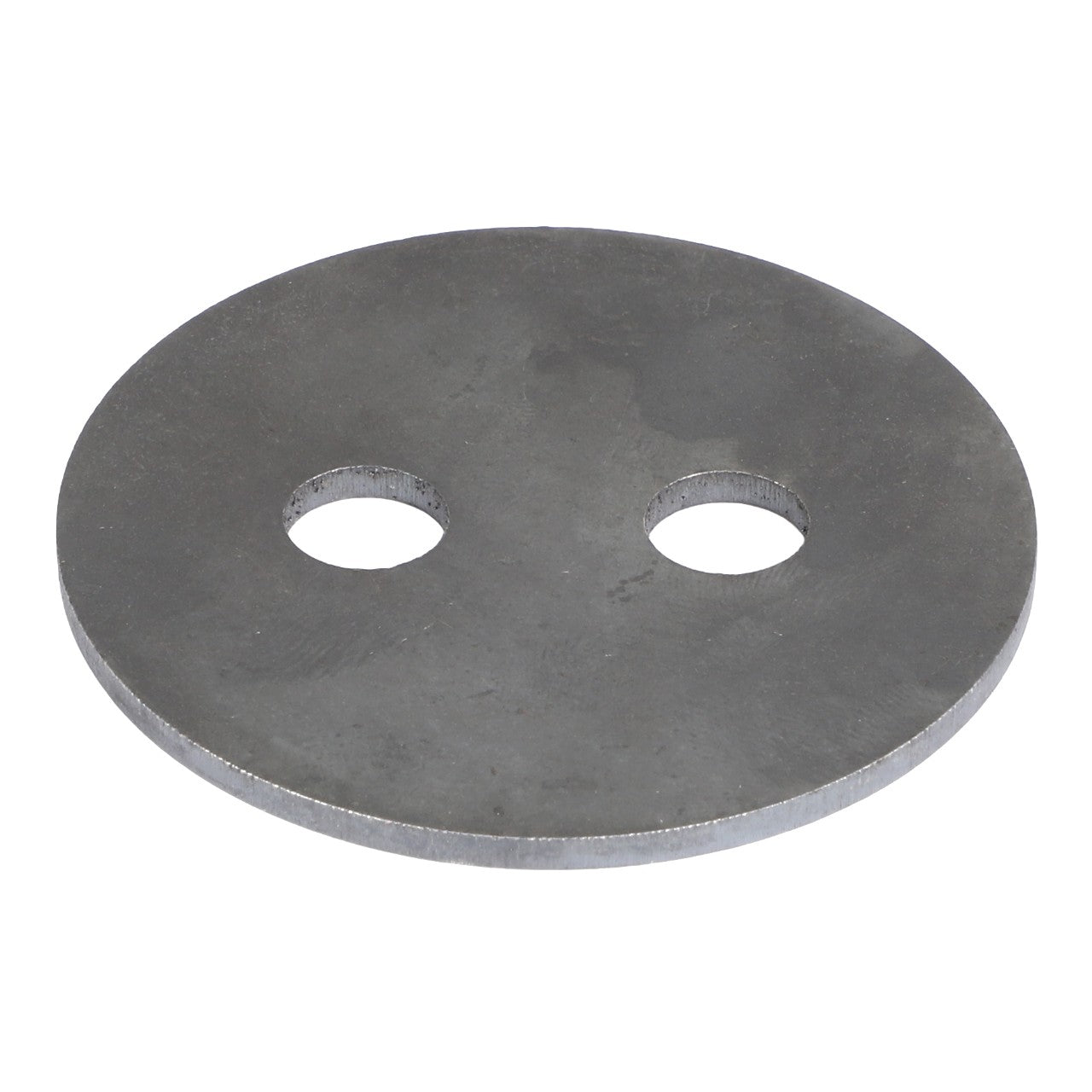 A circular metal disc with two evenly spaced holes, compatible with Massey Ferguson Models, called the AGCO | Plate - 180917M1.