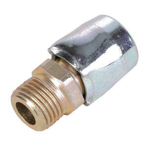 A close-up of the AGCO | GOVERNOR BREATHER - AG702187, a metal pipe fitting featuring a threaded end and a smooth cylindrical end, typically used for connecting sections of pipe in plumbing or hydraulic systems. No current product description information is available.