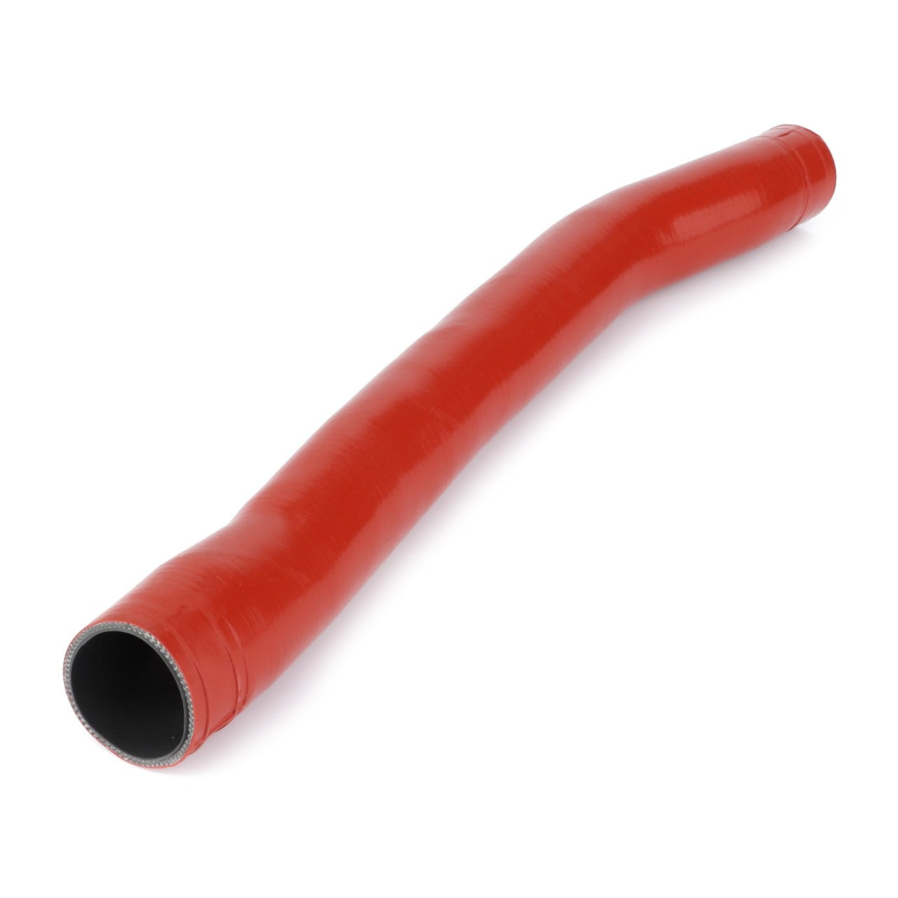 The AGCO | Hose, For Air - 404200190031 features a red silicone construction with a smooth surface, designed with one end slightly tapered and the other flared for reliable performance. Crafted from high quality reinforced silicone for enhanced durability, it is showcased on a white background as part of the esteemed AGCO Cooling Hoses collection.