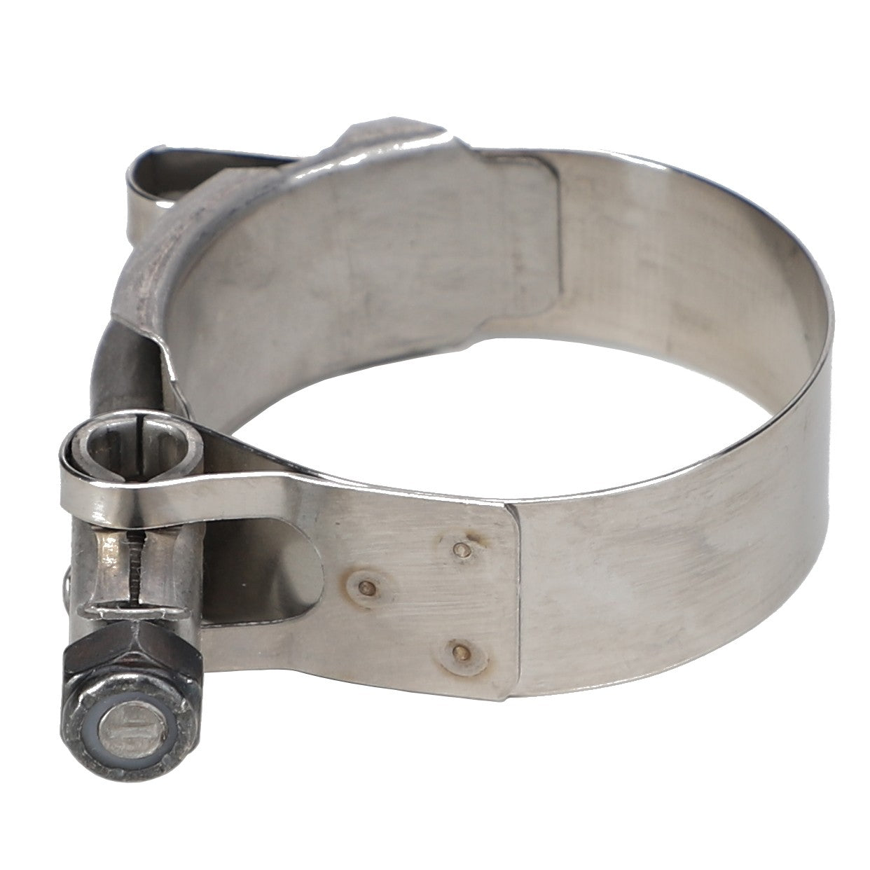 The AGCO | HOSE CLAMP - AG561214, a stainless steel T-bolt hose clamp with a bolt and nut adjustment mechanism, renowned for its durability, is the perfect essential component for all your application equipment parts needs. Ensure you get the best performance with AGCO Genuine Parts.