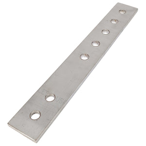 The AGCO ADJUSTING BAR - AG330419, a rectangular metal bar, features six meticulously drilled, evenly spaced holes along its length.