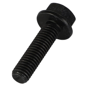 Close-up image of a black AGCO Hexagon Flange Bolt - Acw0775850, featuring a hex head and threaded shaft. No current product description available.