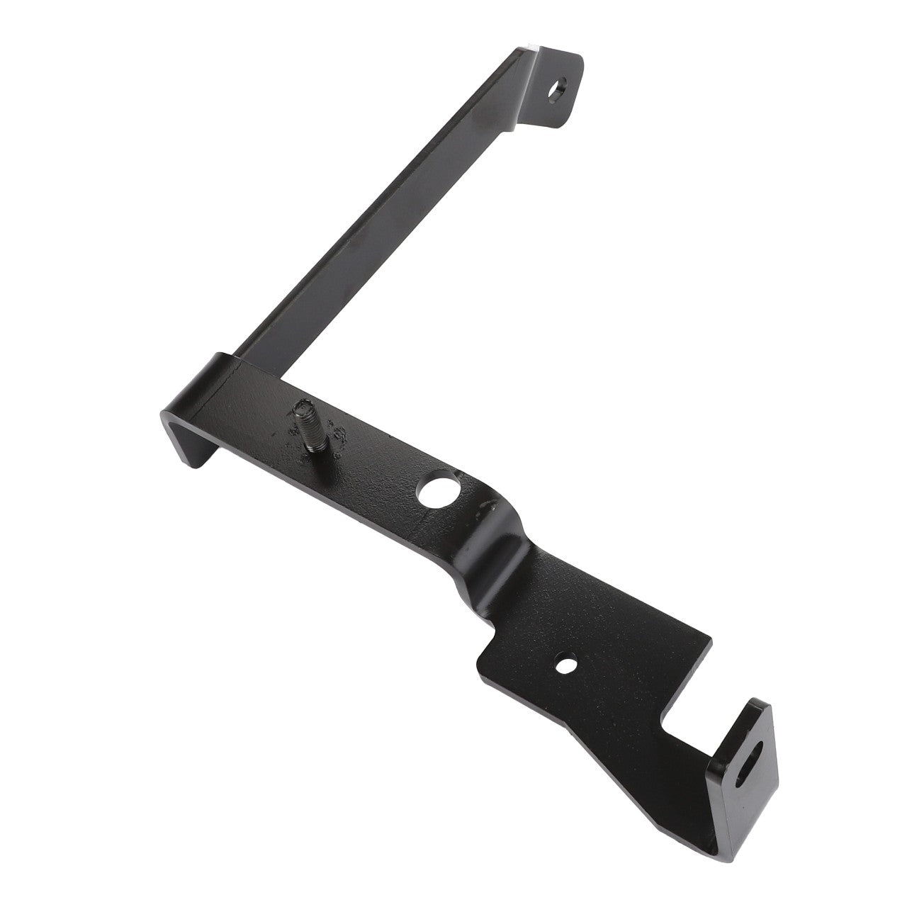 The AGCO | Support - Acw354856B is a black metal mounting bracket featuring multiple bends and holes. Currently, no detailed product description information is available.