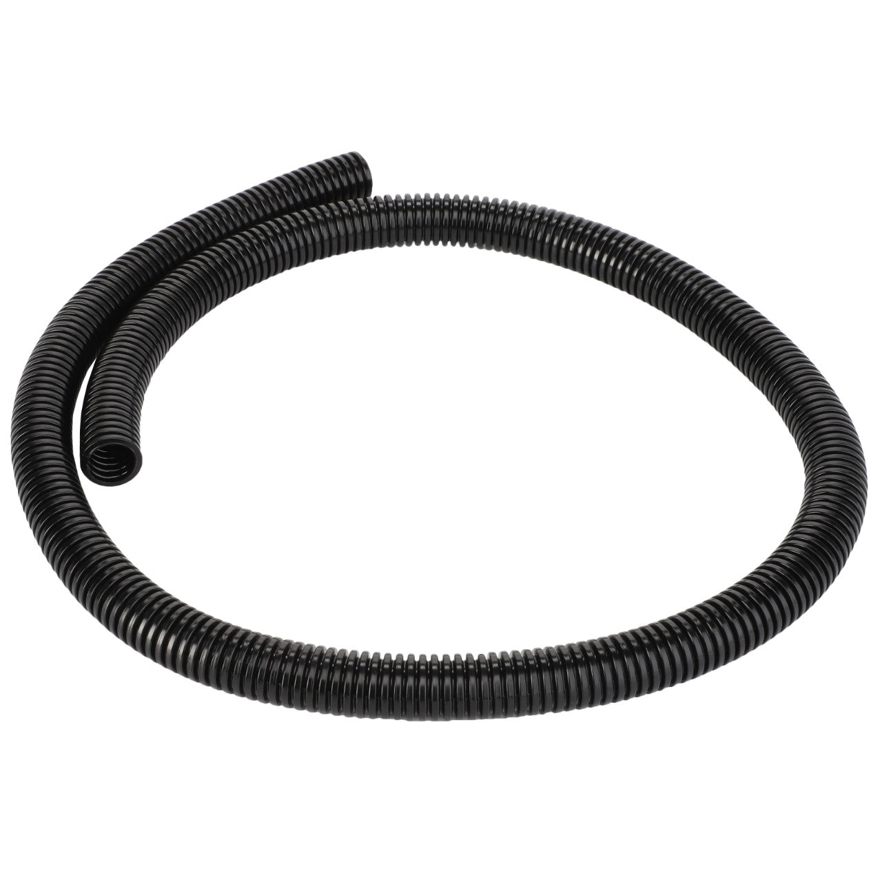 A coiled black flexible corrugated plastic hose, specifically the AGCO Hose - Acw885111A, stretches with one end slightly elevated.