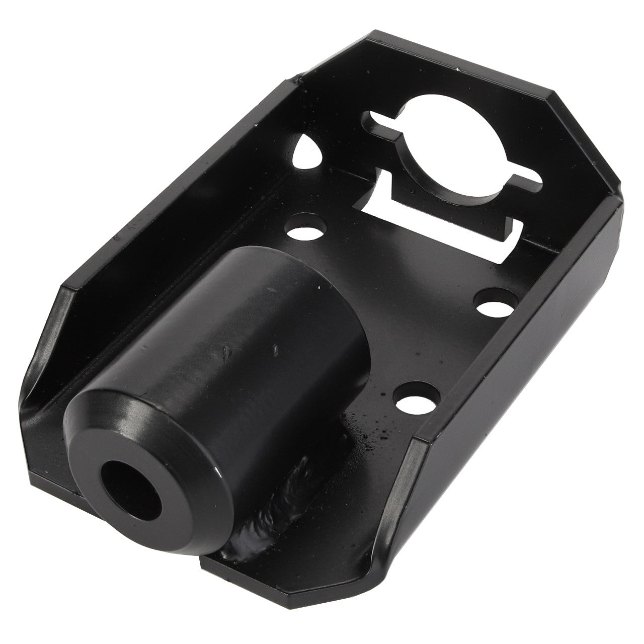 Current Product Description: The AGCO | BRACKET - D28282895 by AGCO is a black metal mounting bracket featuring a cylindrical protrusion and several holes for versatile attachment.