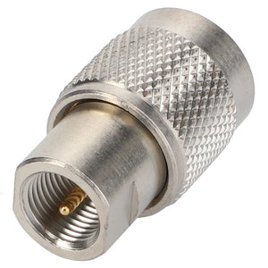 A close-up of the AGCO ADAPTER - D44900731 metal coaxial cable connector, featuring a knurled grip and central pin.