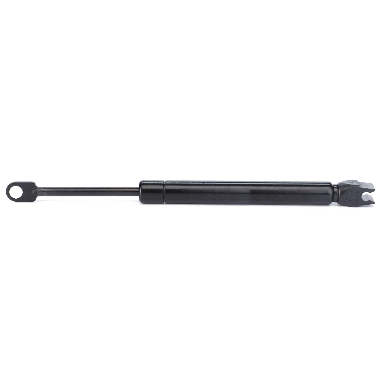 The AGCO Genuine Gas Strut, Roof Hatch - H737812020040, is a black gas strut with eyelet and fork end fittings. It is commonly used in automotive or industrial applications for controlled motion and weight equalization. This product is ideal for Fendt models requiring reliable performance.