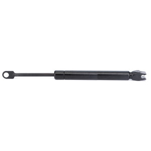 The AGCO Genuine Gas Strut, Roof Hatch - H737812020040, is a black gas strut with eyelet and fork end fittings. It is commonly used in automotive or industrial applications for controlled motion and weight equalization. This product is ideal for Fendt models requiring reliable performance.