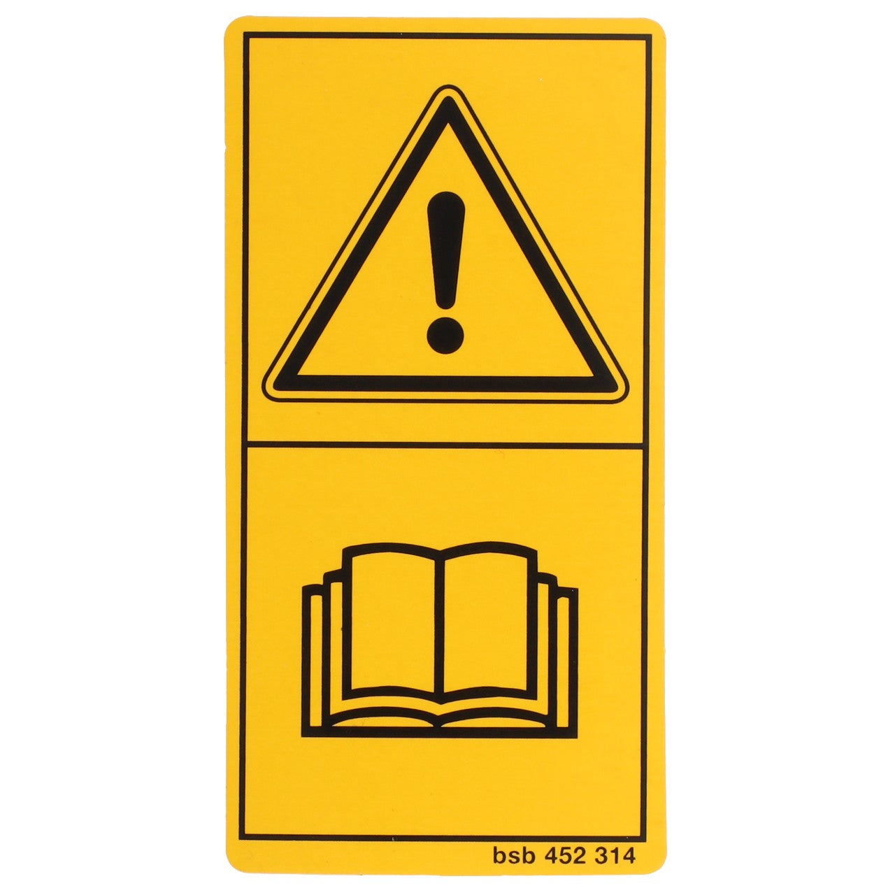 The AGCO Marking Plate - X655650100000 features a yellow warning sign with an exclamation mark above an open book symbol, indicating caution and the need to refer to instructional materials. The text "bsb 452 314" is located at the bottom right, commonly found on Fendt tractor models such as the Fendt Farmer or Fendt Vario.