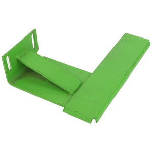 AGCO | Belt Guide - D26733790: This green metal bracket features two perpendicular flat plates and multiple mounting holes. No current product description information available.