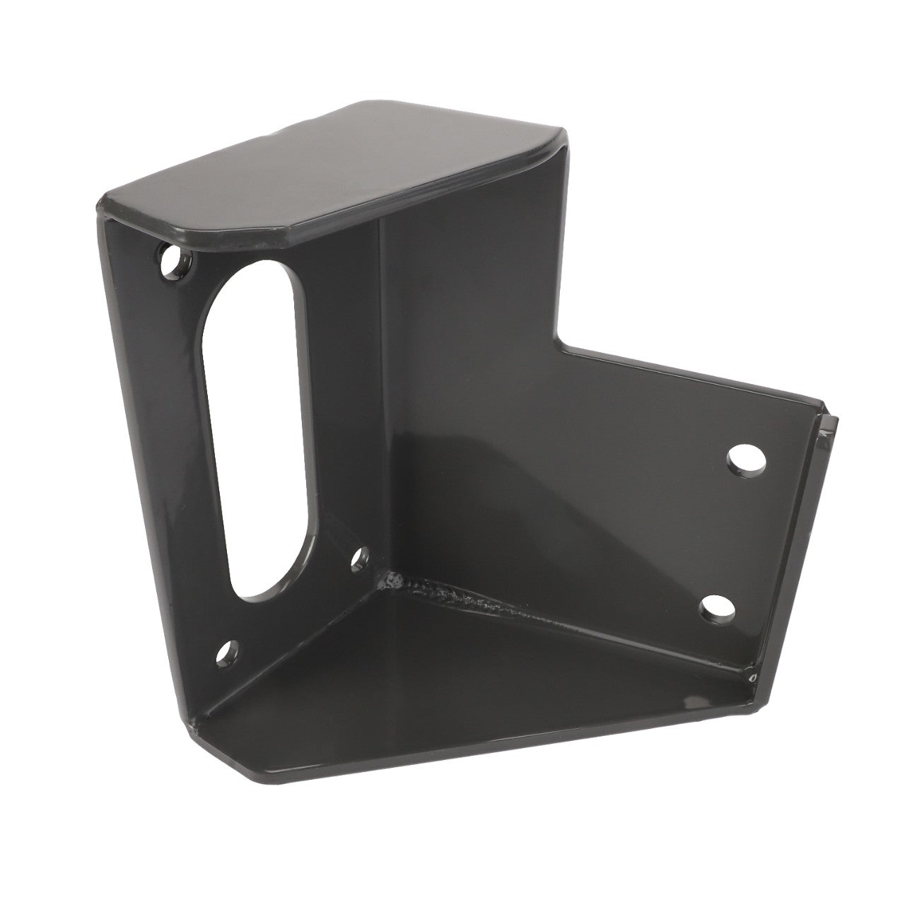 Product: AGCO | Bracket, Right Hand - Acp0289910
Description: A black, L-shaped metal bracket with three holes for mounting.