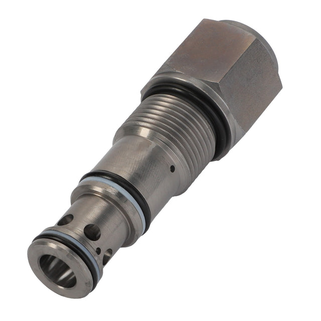 The AGCO Pressure Compensator - Acw7787160 is a hexagonal hydraulic valve cartridge equipped with O-rings and features a threaded body. Currently, no additional product description information is available.