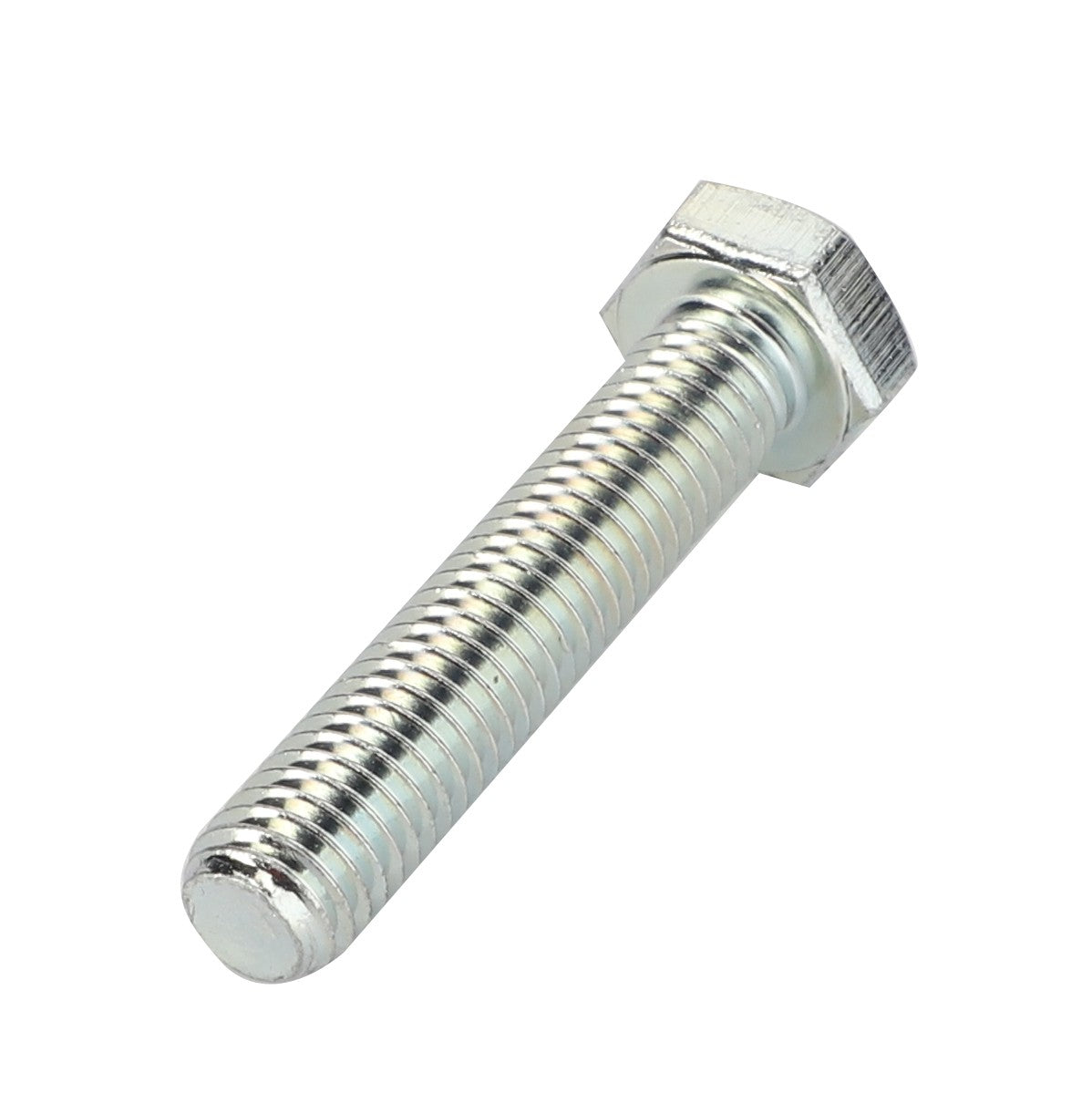 A gleaming silver AGCO Hex Cap Screw - Va020269 with a threaded shaft, set against a pristine white background.