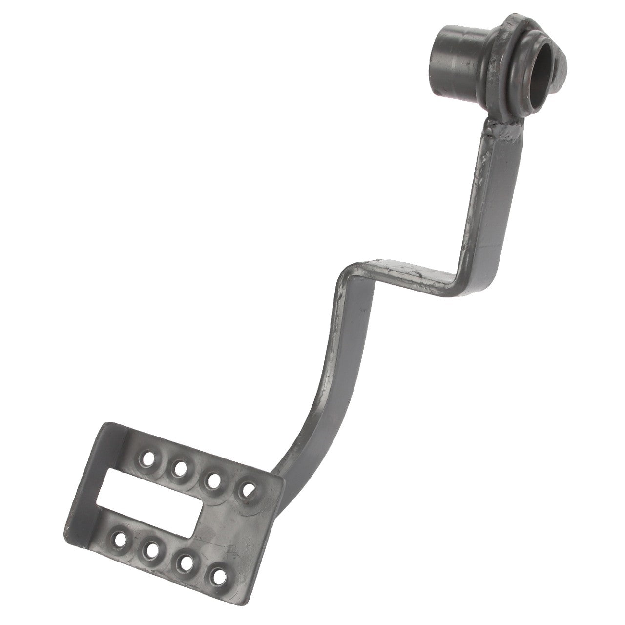 The AGCO Clutch Pedal - Acp0500920, branded by AGCO, is a metal lever designed with multiple holes on one end and a cylindrical attachment on the other, featuring an intricate zigzag pattern.