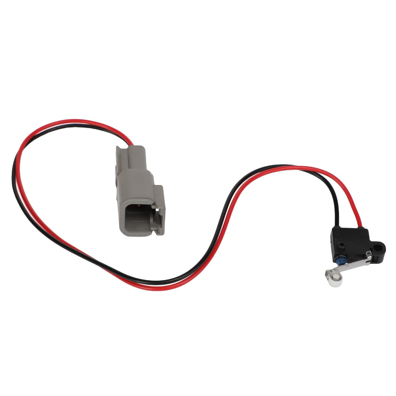 A 2-wire automotive sensor from AGCO, named SWITCH KIT - AG331666, features a grey connector on one end and a black sensor component on the other end, connected by red and black wires. Note that there is no current product description information available.