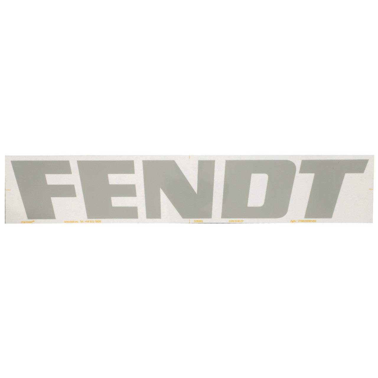 Image of a large gray banner with the word "FENDT" displayed in bold uppercase letters, featuring the AGCO Decal, Fendt - 178810090100, showcasing excellence in agricultural engineering.