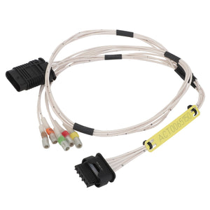 A bundle of electrical cables with multi-colored connectors and a label tag reading "ACT0065150," identified as the AGCO Harness - Act0065150, featuring black and beige wiring. No current product description available for this product.