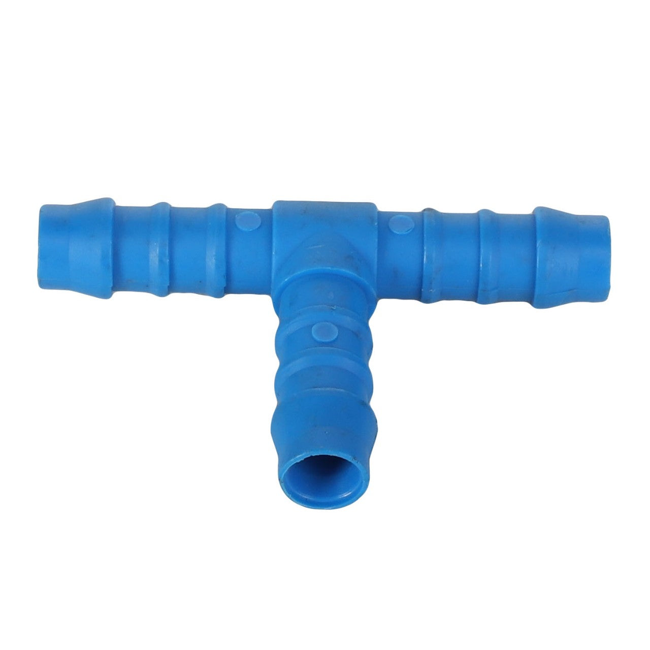 A durable blue plastic AGCO T-PIECE (model AL5027977) hose connector with barbed ends.