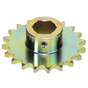 The AGCO Sprocket - Ba5284 is a metallic gear sprocket featuring a circular hole in the center and a shiny, reflective surface. Despite its evenly spaced teeth around its perimeter, there is currently no detailed product description information available.