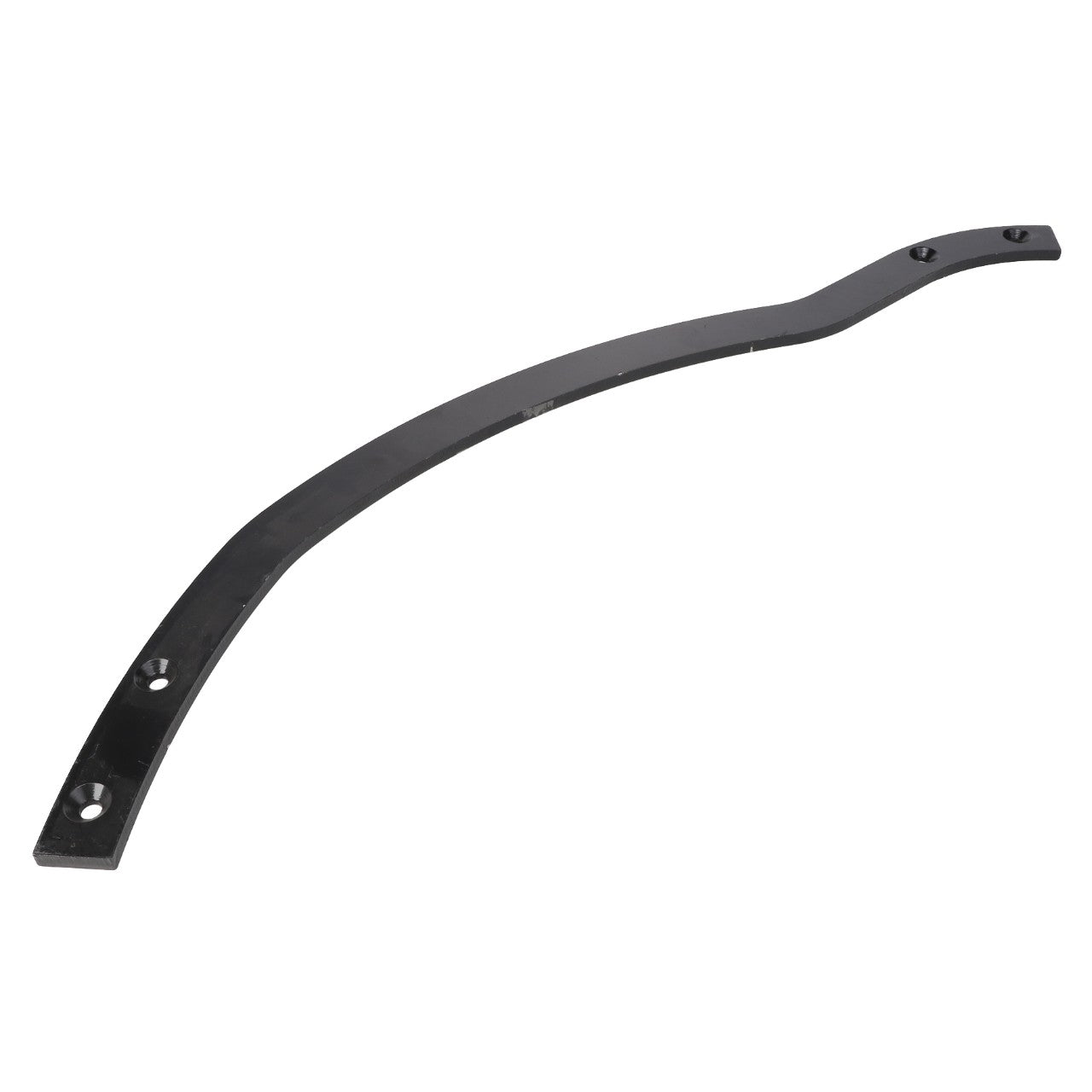 A curved, black metal bracket with four mounting holes, designed for structural support. For detailed product descriptions or ordering assistance regarding the AGCO ACTION SECTION, LEFT HAND - ACP0425640 by AGCO, please contact our support team.