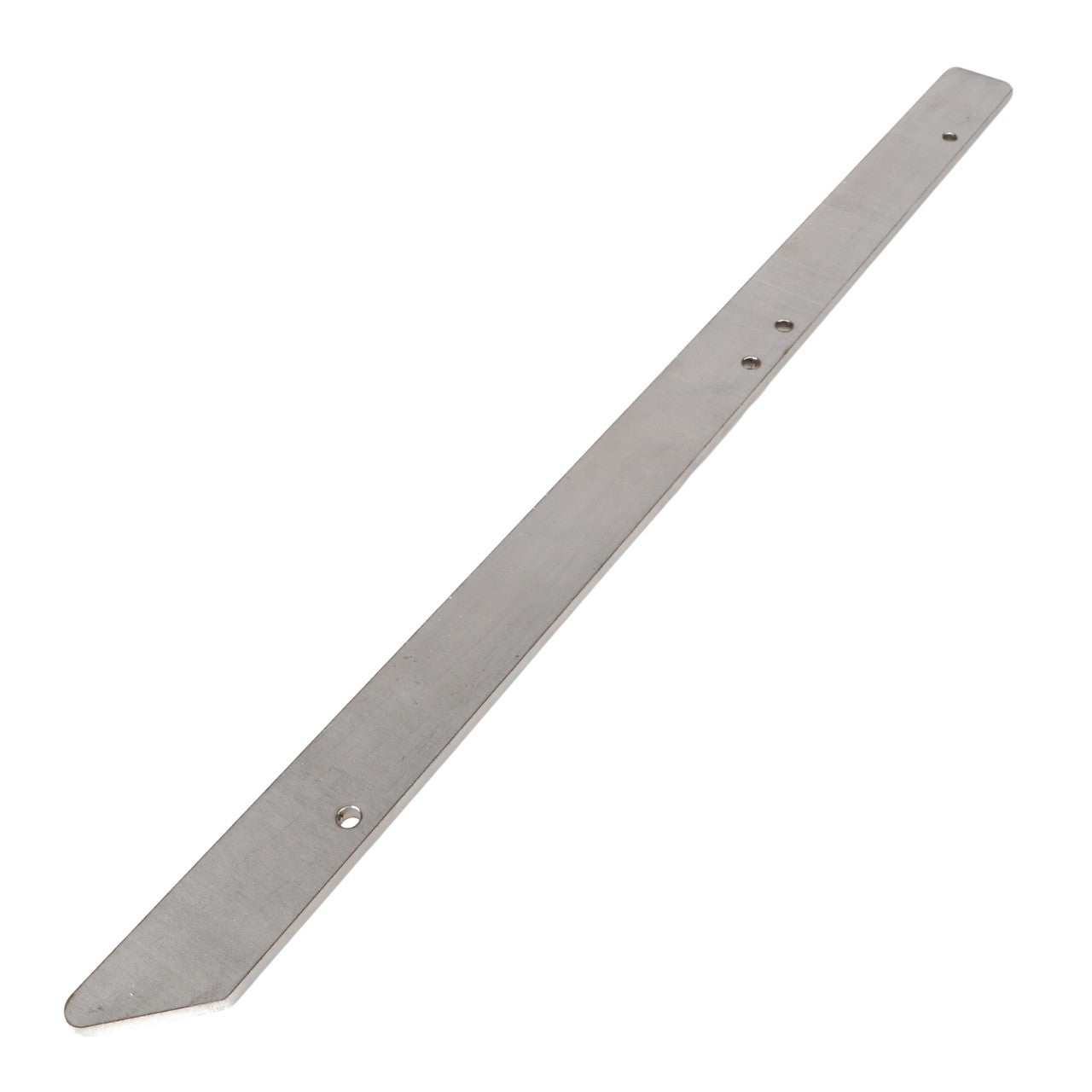 The AGCO | GUIDE, LEFT HAND - AG717659 is a flat, elongated metal strip with one end pointed and several small holes along its length. No current product description information is available for this item.