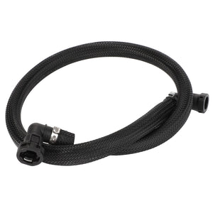 A flexible AGCO Fuel Hose (model Acw3121060), featuring a black braided design and connectors on both ends, fits Fendt tractors and is compatible with various Massey Ferguson models.