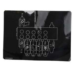 Description of the AGCO | Decal - Acw2255710: A black electrical panel featuring multiple buttons and white circuit symbols, complete with indicators for various functions. Current product description information is not available.