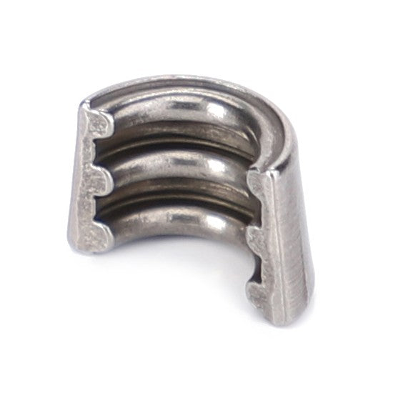 A compact, metallic AGCO valve spring key (model F205200210020) featuring a three-loop design with a semi-circular shape and ridged inner edges.