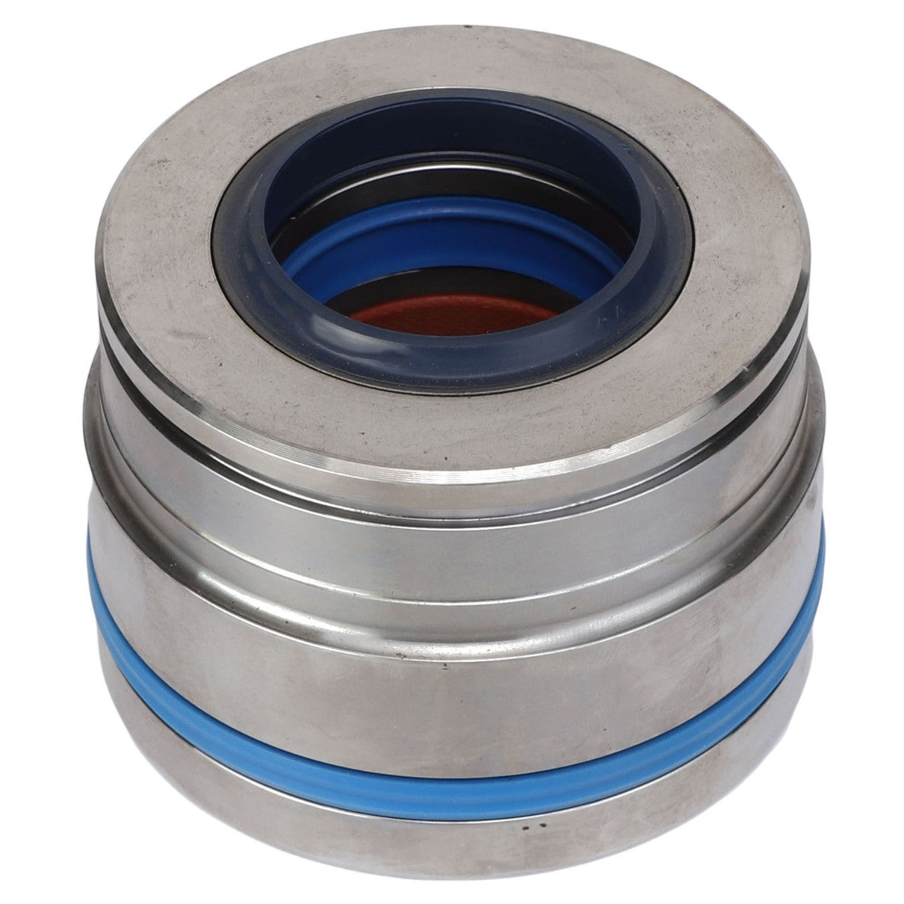 The AGCO | BEARING - AL12708011 is a cylindrical metal mechanical seal, combining blue and red rubber components to prevent leakage, and is commonly utilized in machinery applications. No current product description information is available.