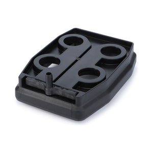 A black plastic automotive gasket with multiple round holes, designed to fit Fendt Vario models and ensure the protection of hydraulic components, is shown on a white background. The product is the Hydraulic Filter Cartridge - G718960100121 from AGCO.